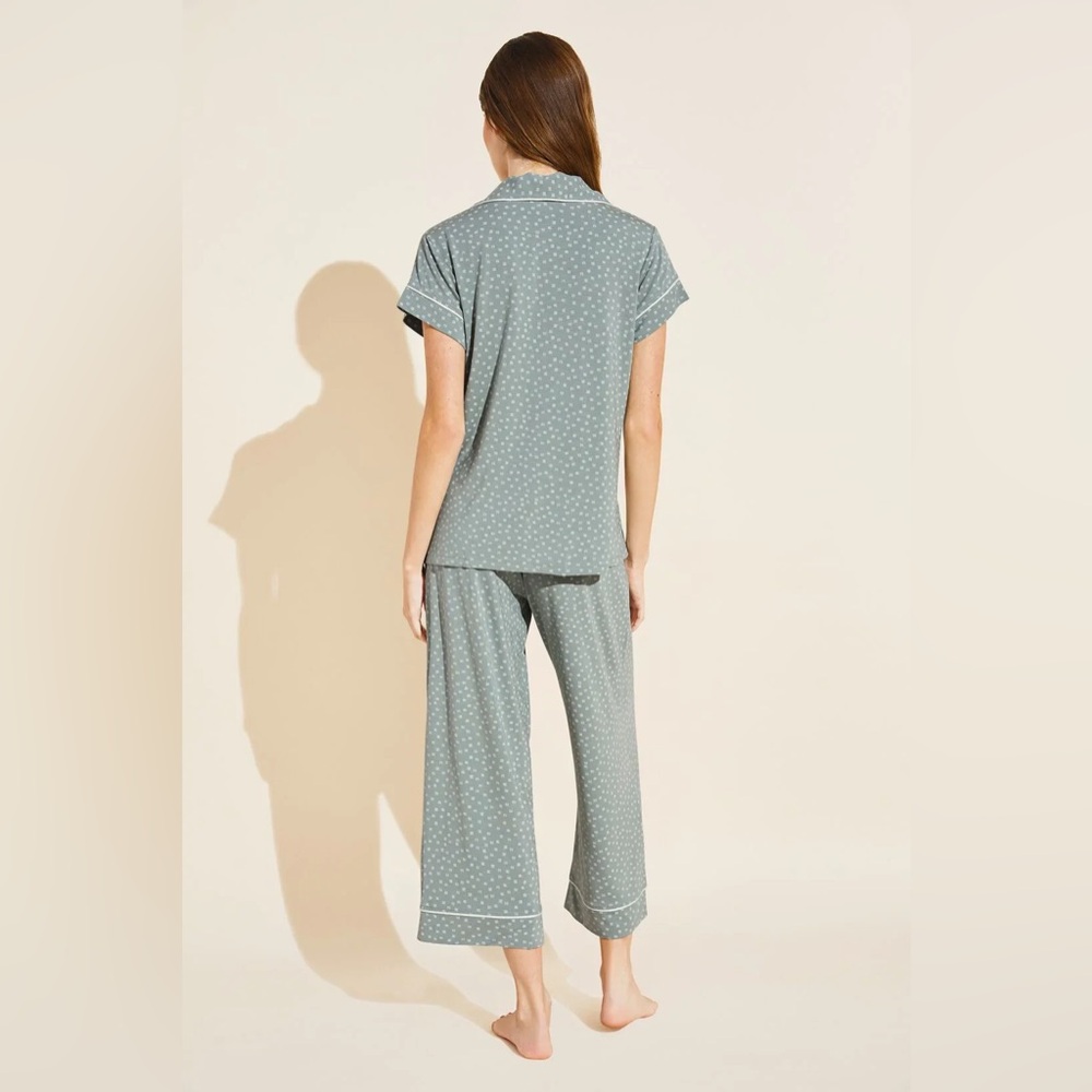 Eberjey Gisele TENCEL Modal Short Sleeve Cropped PJ Set Green Artisan Trace - Picture 2 of 6